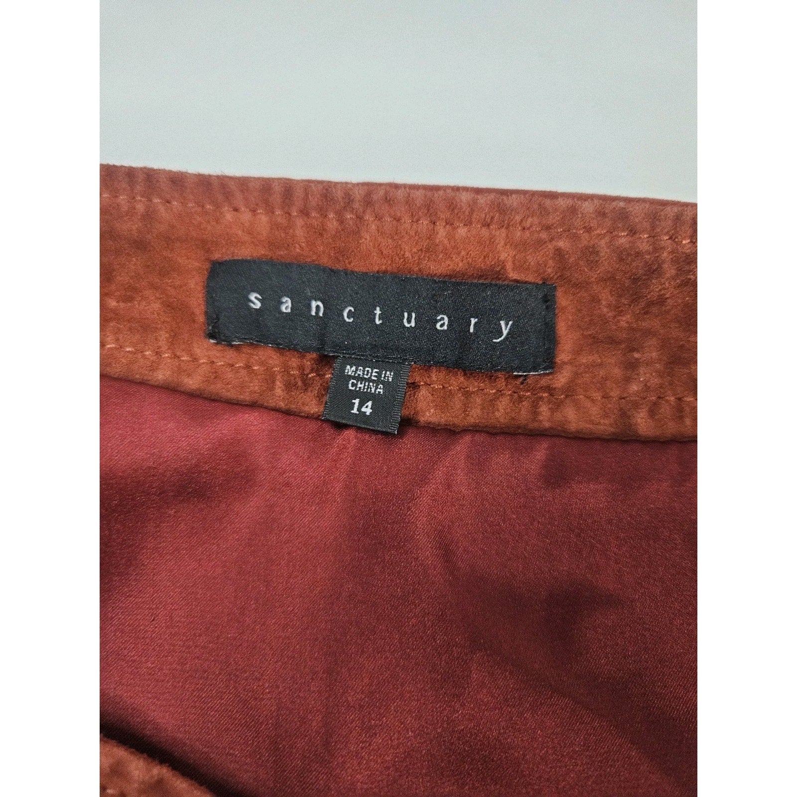 Vintage 90s Sanctuary Suede Mini Zipper Skirt Rust Red Genuine Leather