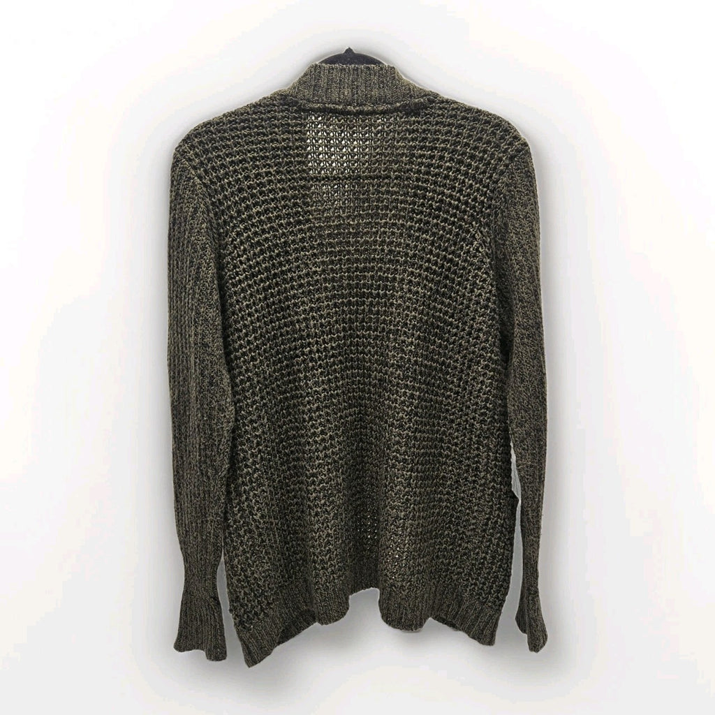 RD Style Olive Green Black Knit Sweater Open Cardigan Medium Grunge Boho Pockets