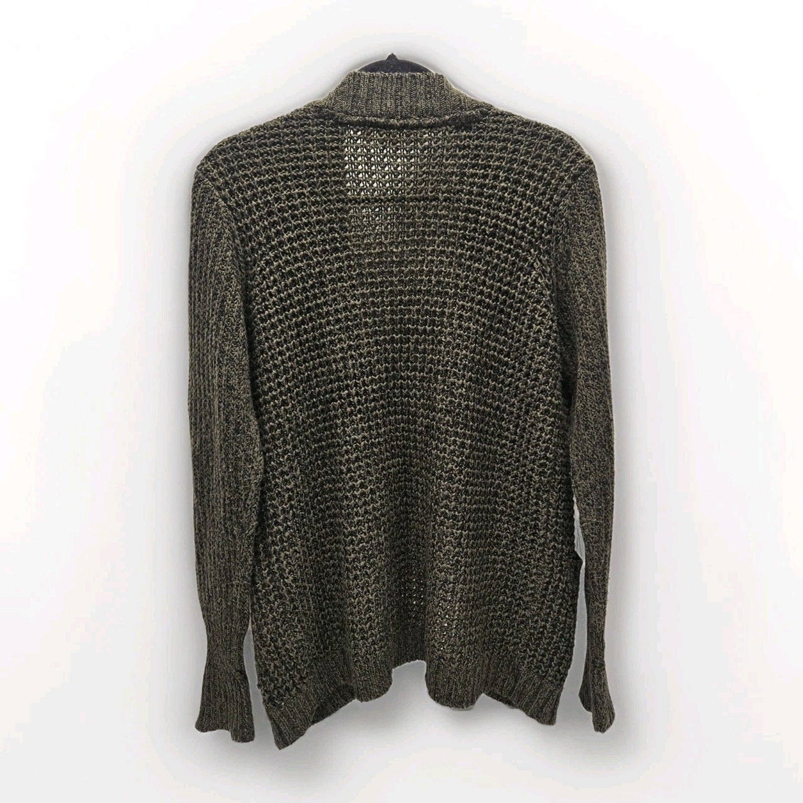 RD Style Olive Green Black Knit Sweater Open Cardigan Medium Grunge Boho Pockets