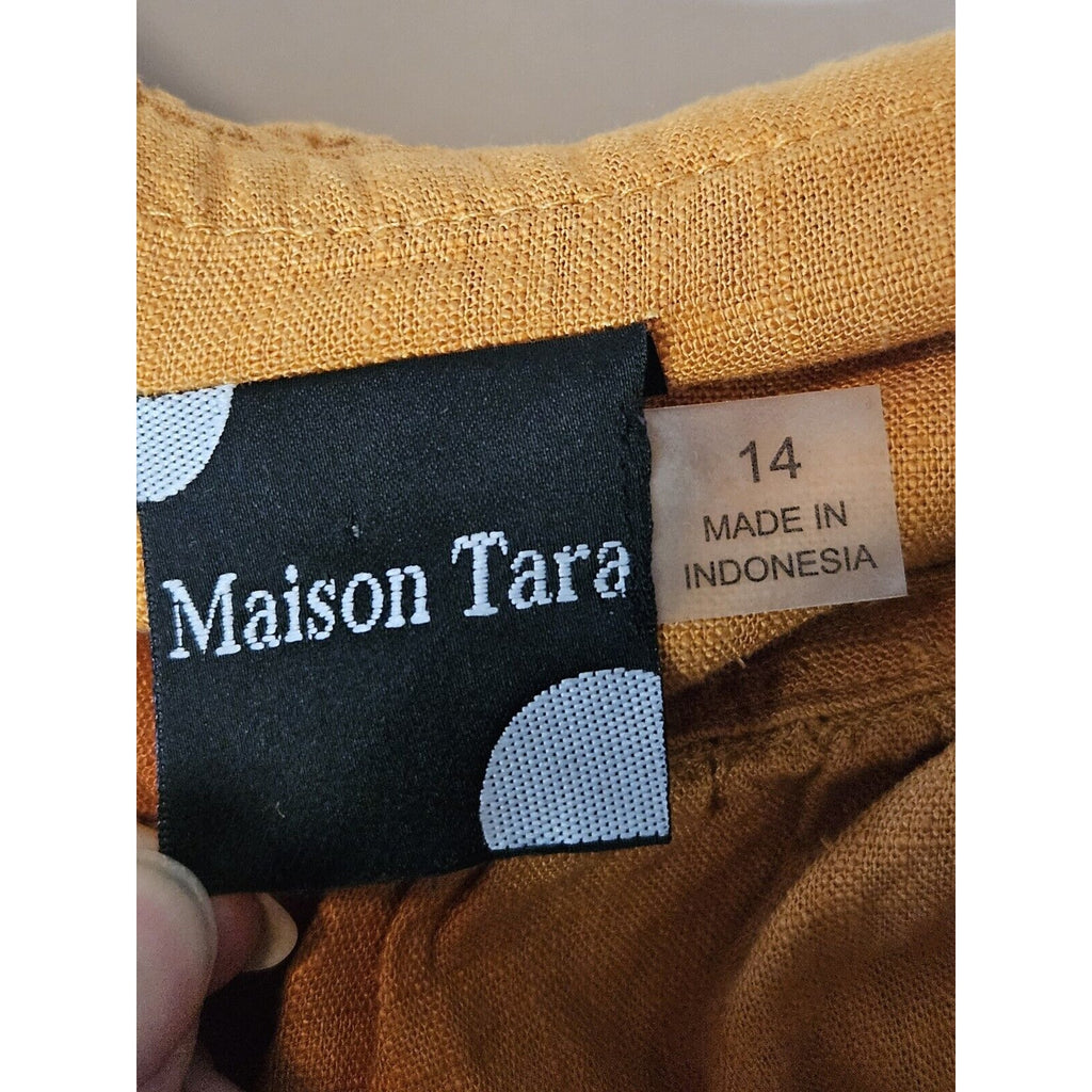 Maison Tara Midi Dress Size 14 Womens Orange and Black Tiered Casual Color Block