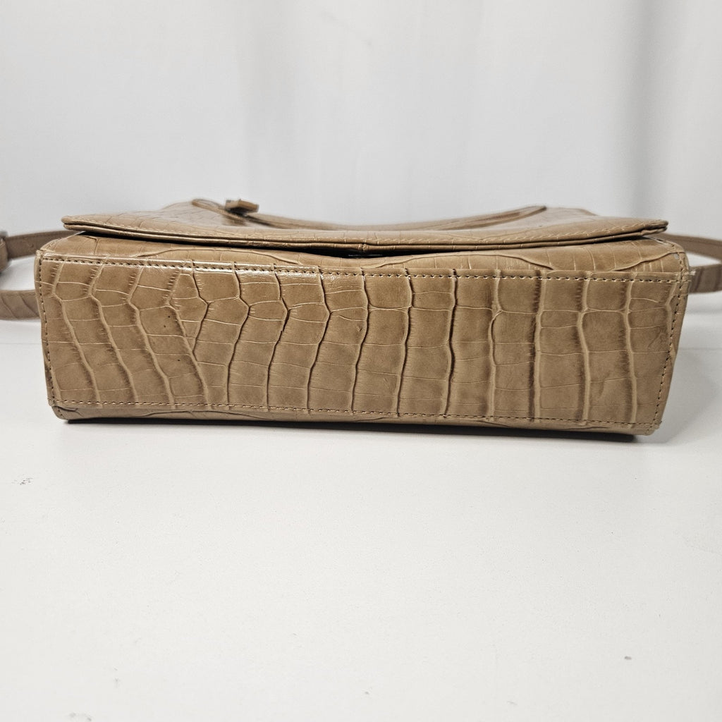 Vintage Liz Claiborne Purse Tan Embossed Faux Crocodile Small Shoulder Purse