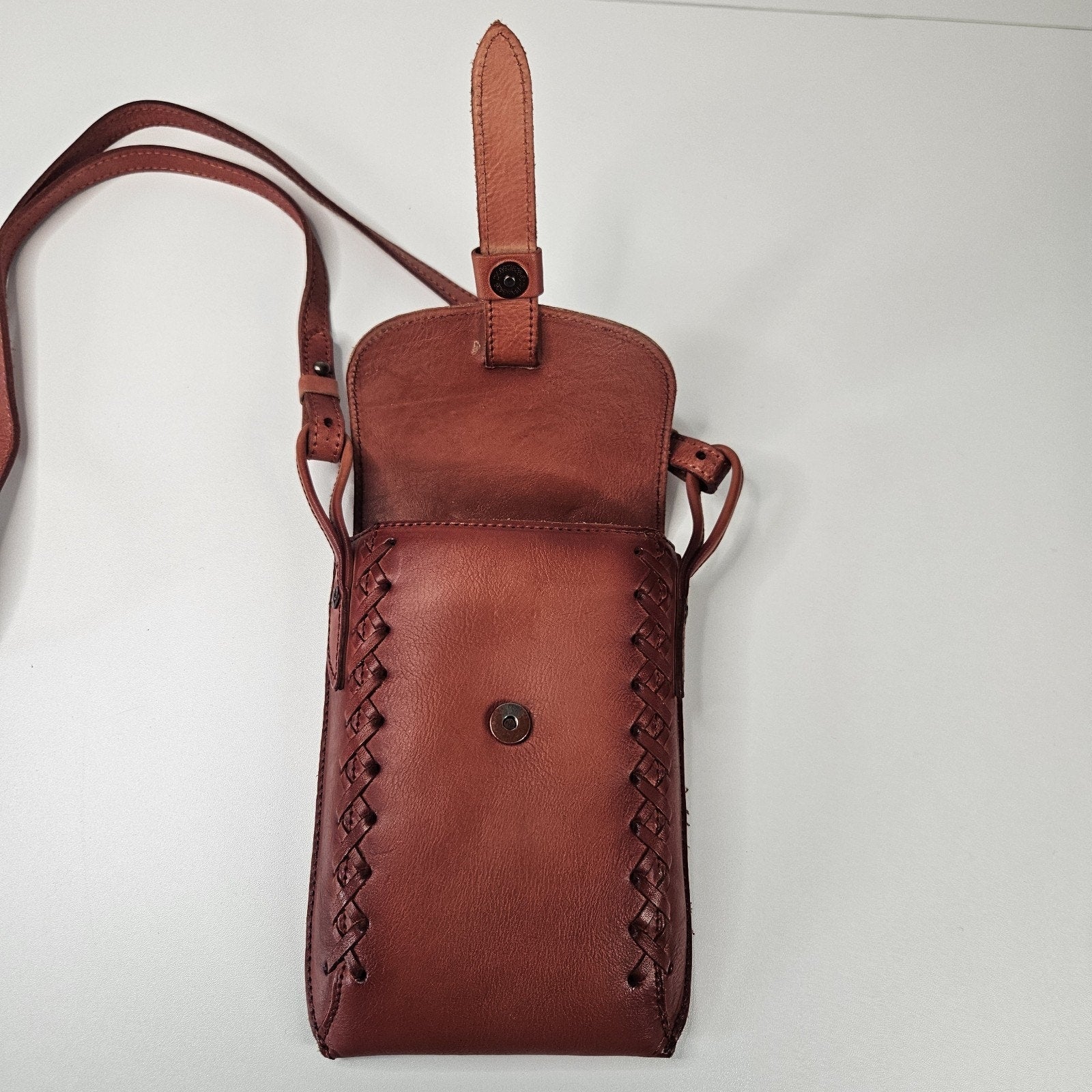 Montana West Genuine Leather Whipstitch Crossbody Micro Bag Red Leather Western