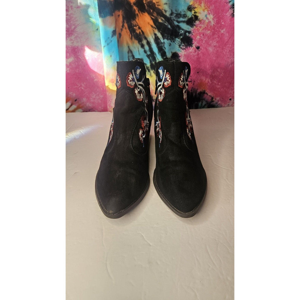 Carlos Santana Layne Ankle Boots Floral Embroidery Faux Suede Side Zip Size 9 M
