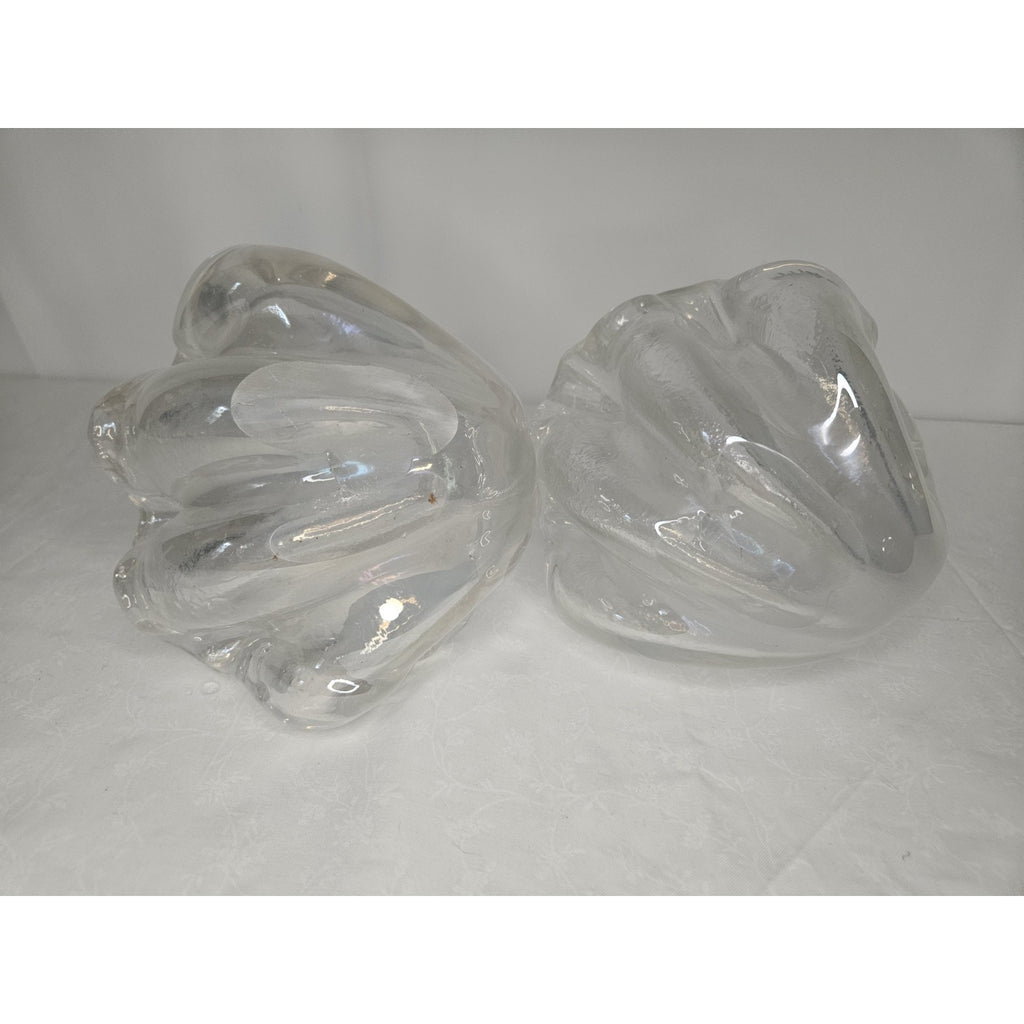 Vtg Murano Barovier Glass Ribbed Shell Candle Stick Holder Iridescent Bowl Set 2