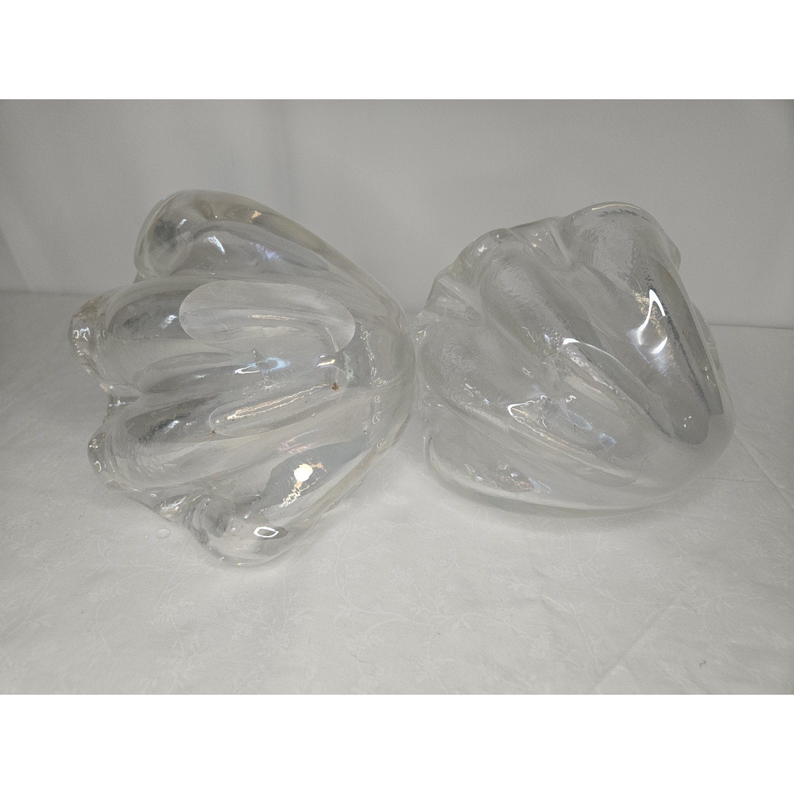 Vtg Murano Barovier Glass Ribbed Shell Candle Stick Holder Iridescent Bowl Set 2