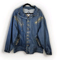 VTG 90s Coat Jacket Large Denim Oversized Puff Paint Embellished Southwestern