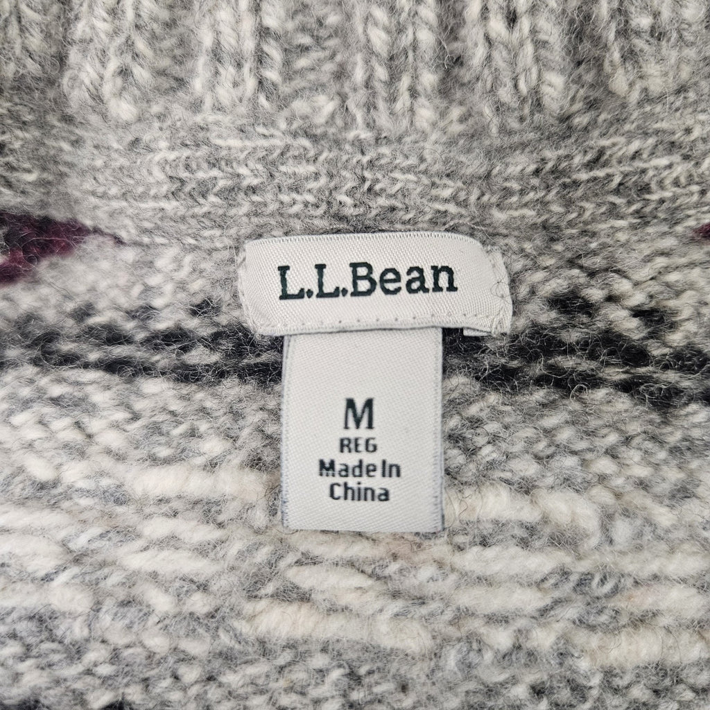 L.L. Bean Lambswool Cardigan Fair Isle Gray Long Women’s Medium Ski Heavy Winter