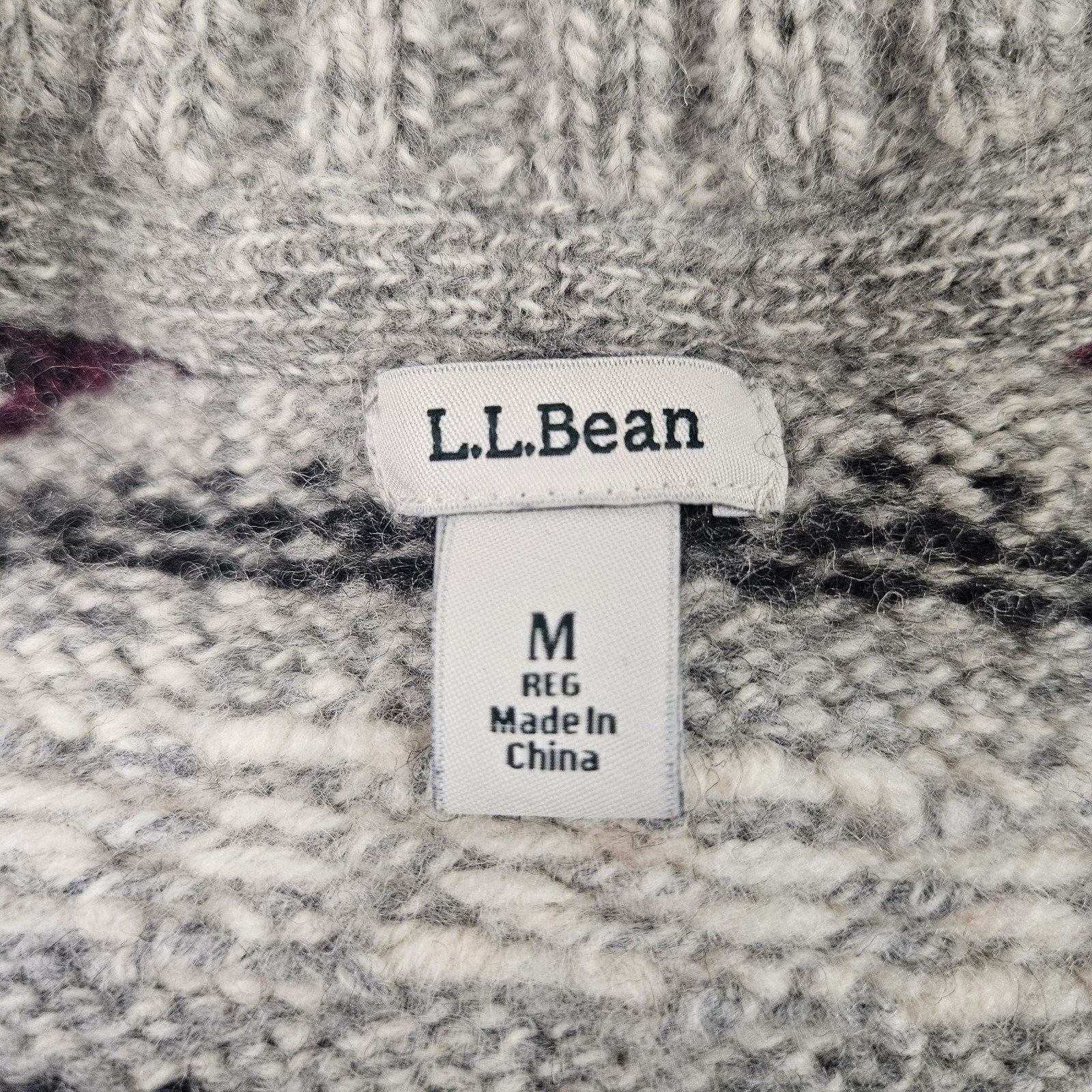 L.L. Bean Lambswool Cardigan Fair Isle Gray Long Women’s Medium Ski Heavy Winter
