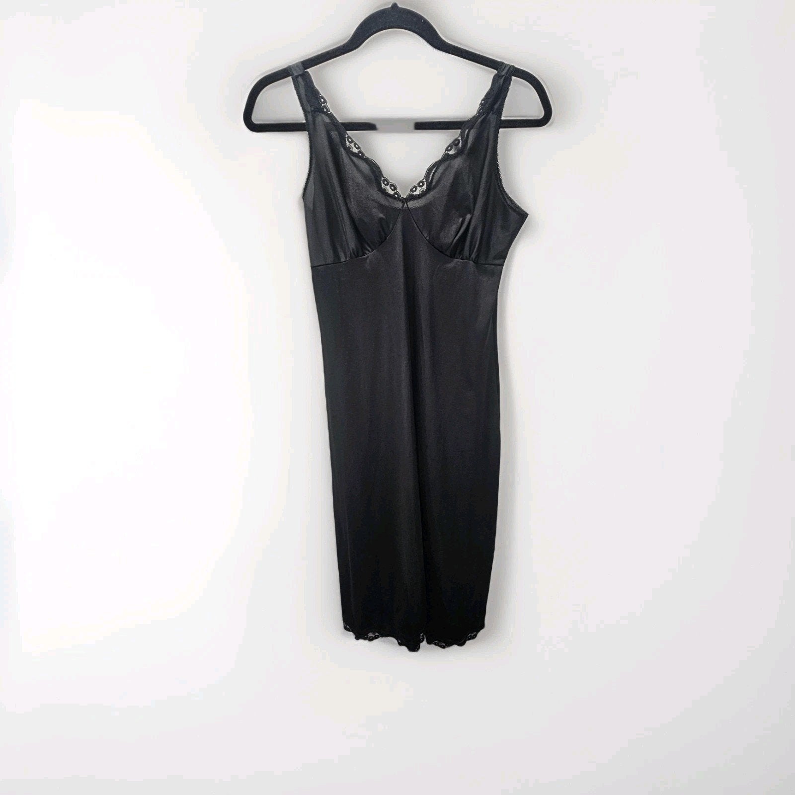 Vintage Warners Womens Small 34 Black Mini Slip Lingerie Spaghetti Strap Dress