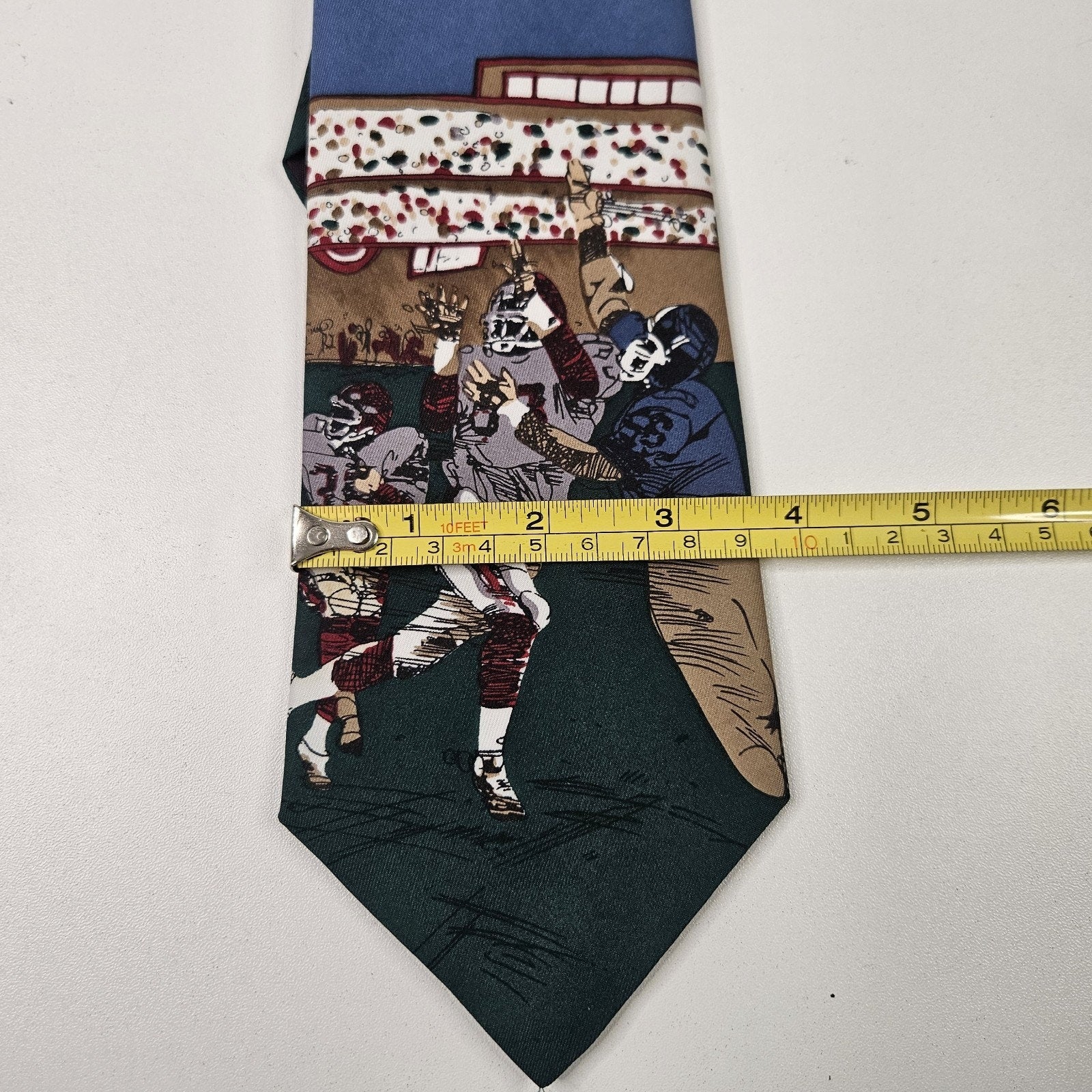 Vintage American Sports Necktie Football Players Vintage Novelty Tie Blue Green