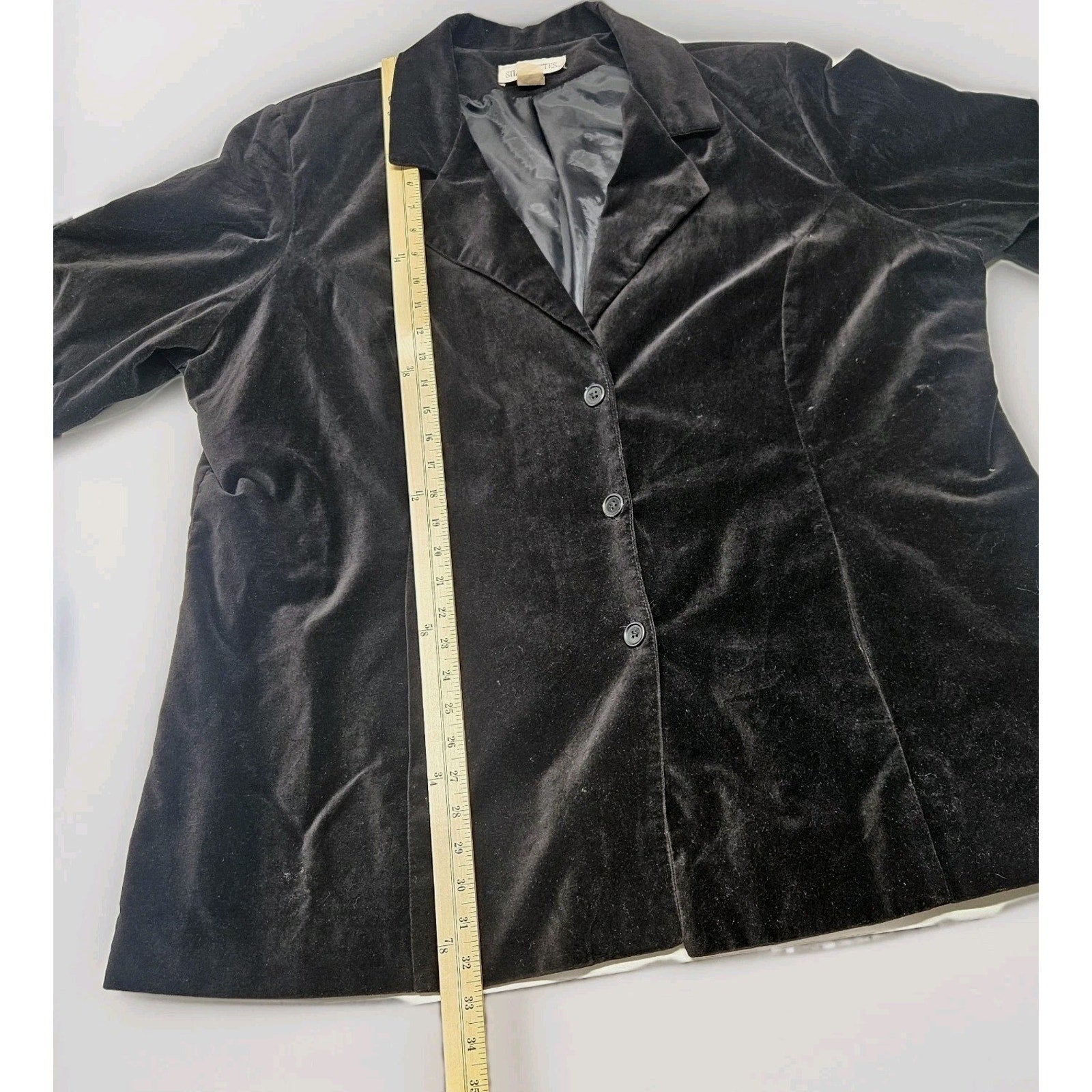 Vintage 90s Silhouettes Black Velvet Long Blazer Plus Size 24W 3 Button Formal