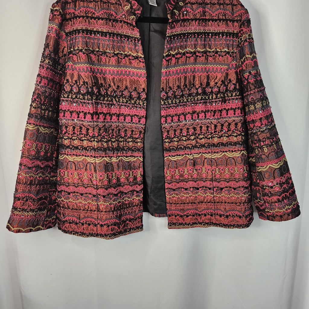 Chico's Beaded and Embellished Open Jacket Size XL 16 Artsy Colorful Boho Glam