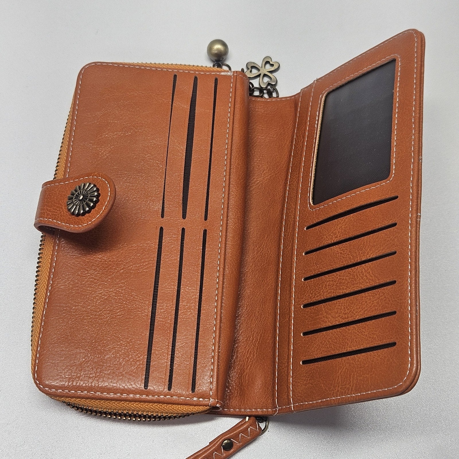 LAVEMI Leather Wallet Wristlet Clutch Brown Boho Western-inspired Charms