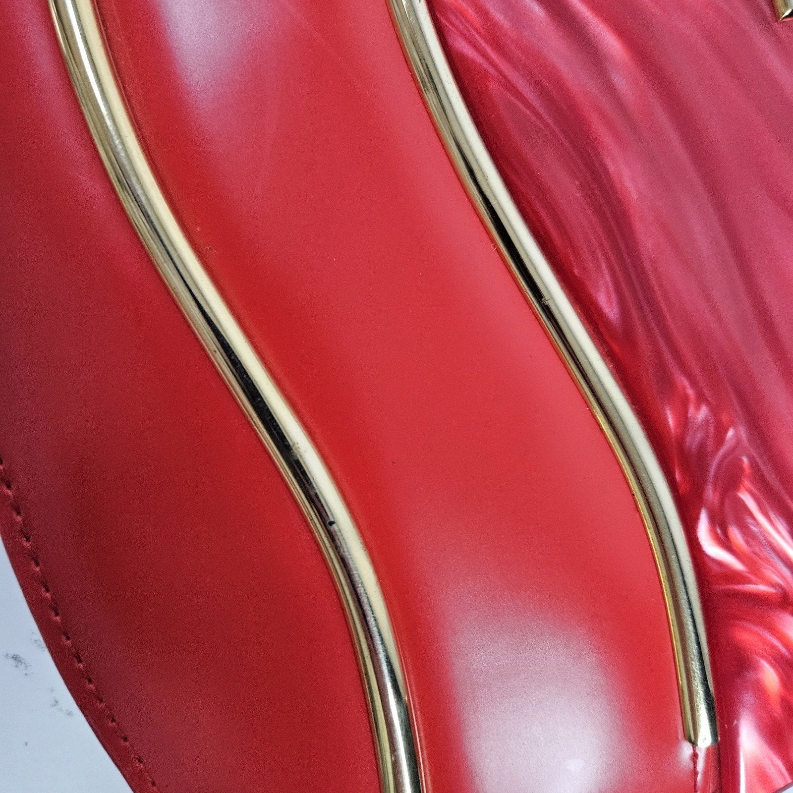 Retro Inspired Glossy Statement Handbag Red Gold Accents Acrylic Shoulder Purse