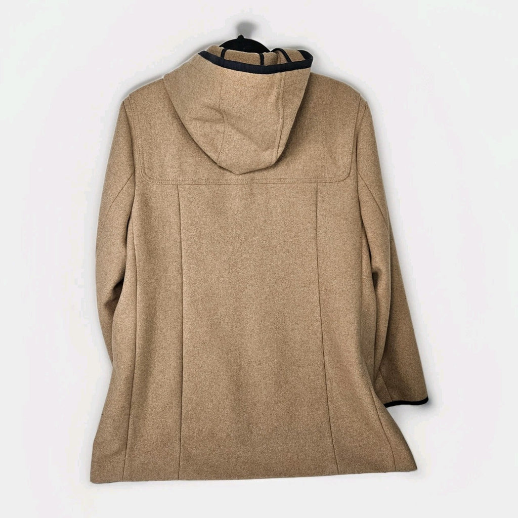 Tommy Hilfiger Jacket Womens Size Large Camel Navy Full Zip Hooded Wool Blend