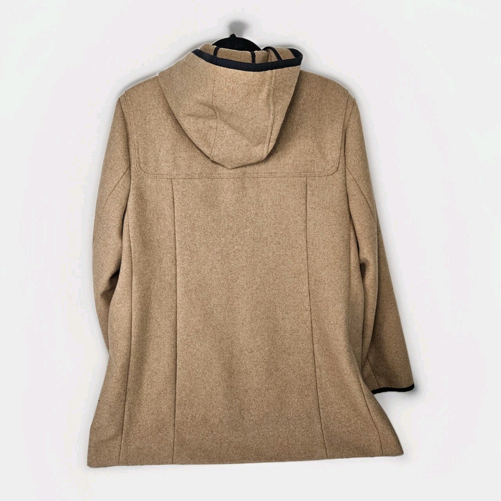 Tommy Hilfiger Jacket Womens Size Large Camel Navy Full Zip Hooded Wool Blend