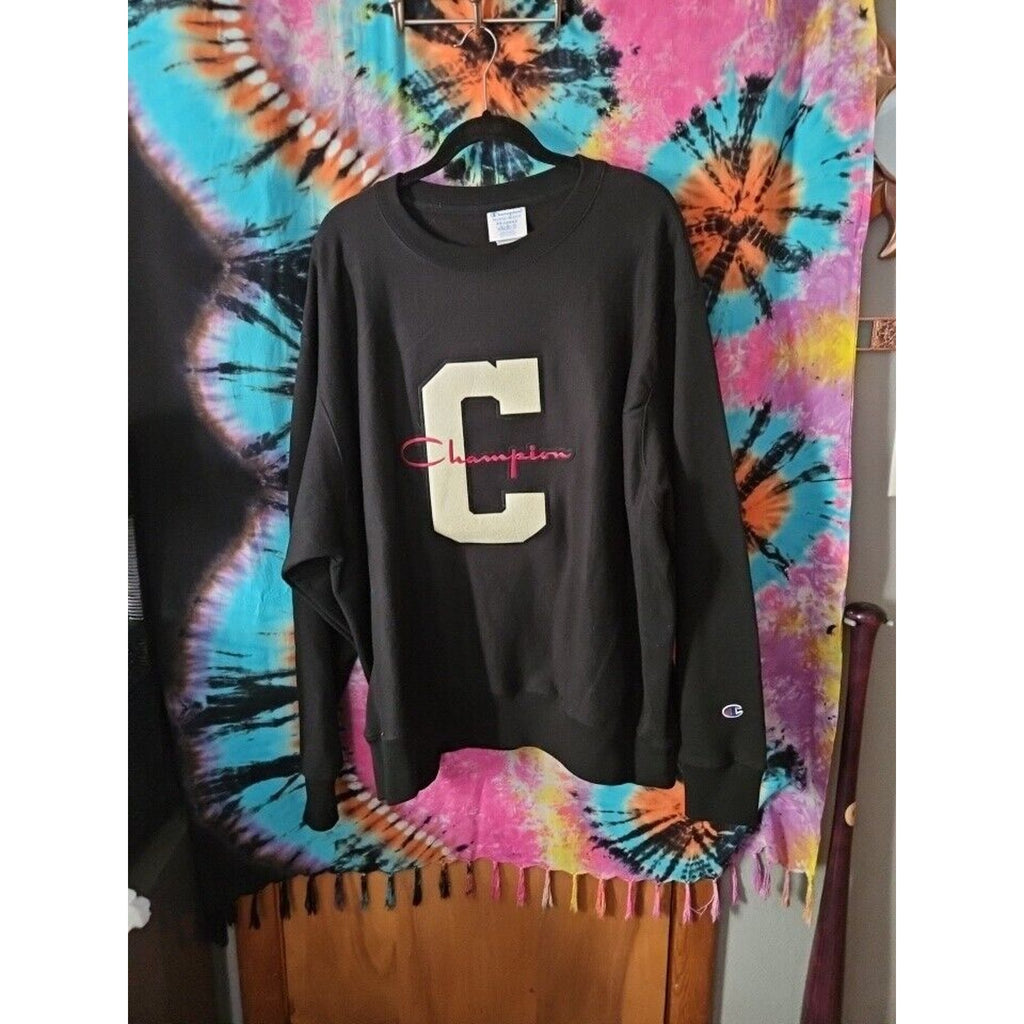 Champion Mens Reverse Weave Black Size 2X Long Sleeve Sweater
