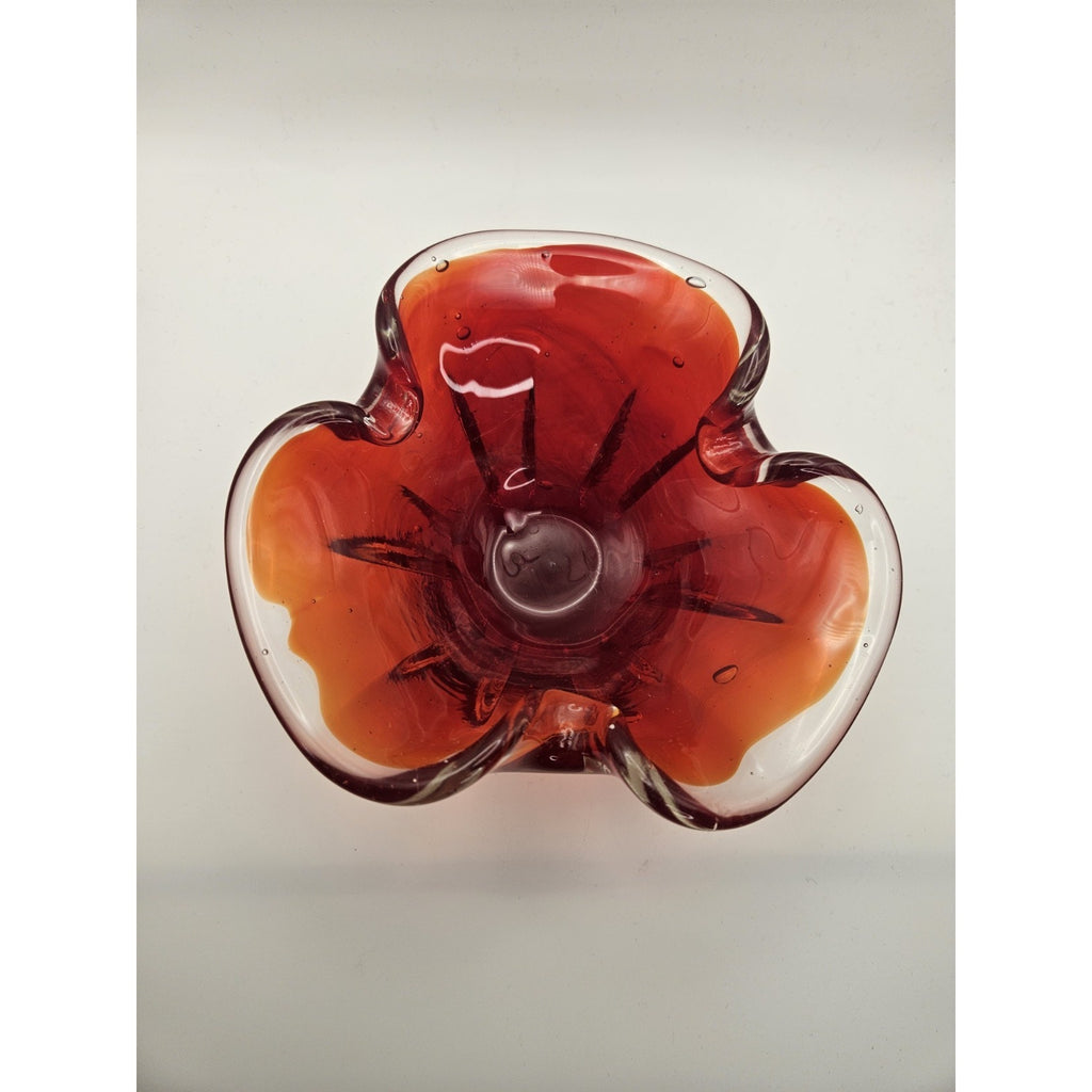 Murano Glass Ashtray Vintage Red Orange Trinket Dish Bowl Bohemian Style 1960's