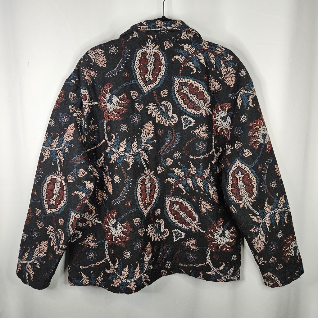 Massive Luxury Mens Tapestry Jacket Medium Black Pink Paisley Retro Baroque