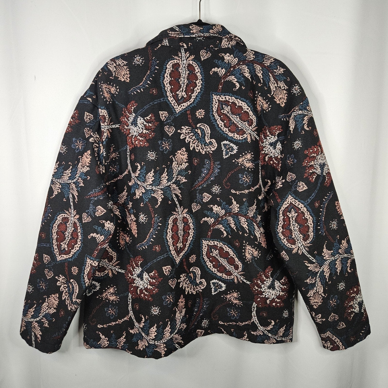 Massive Luxury Mens Tapestry Jacket Medium Black Pink Paisley Retro Baroque