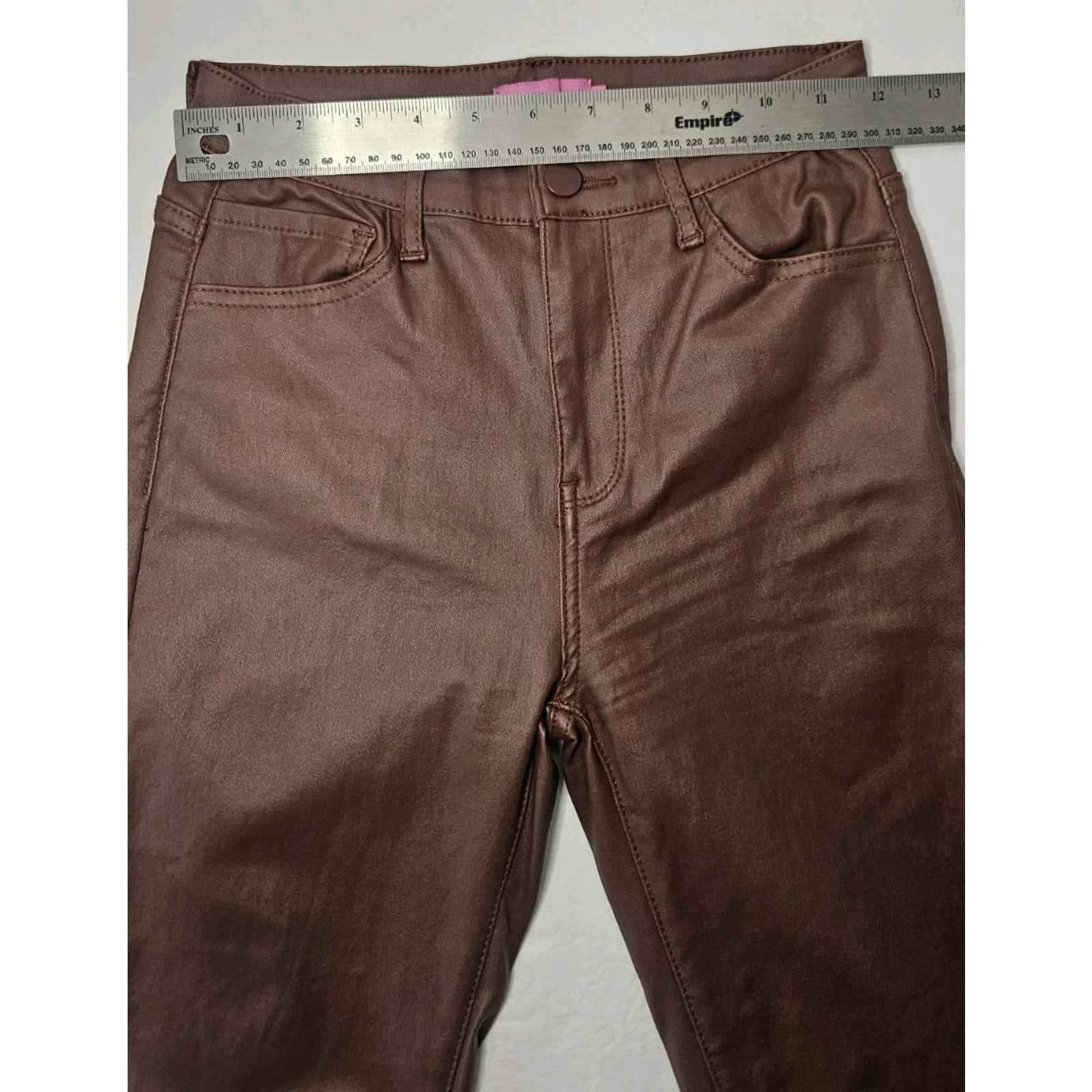 Edikted Women's Brown Shiny Denim Pant Flared Jeans High Rise Small Y2K Stretch