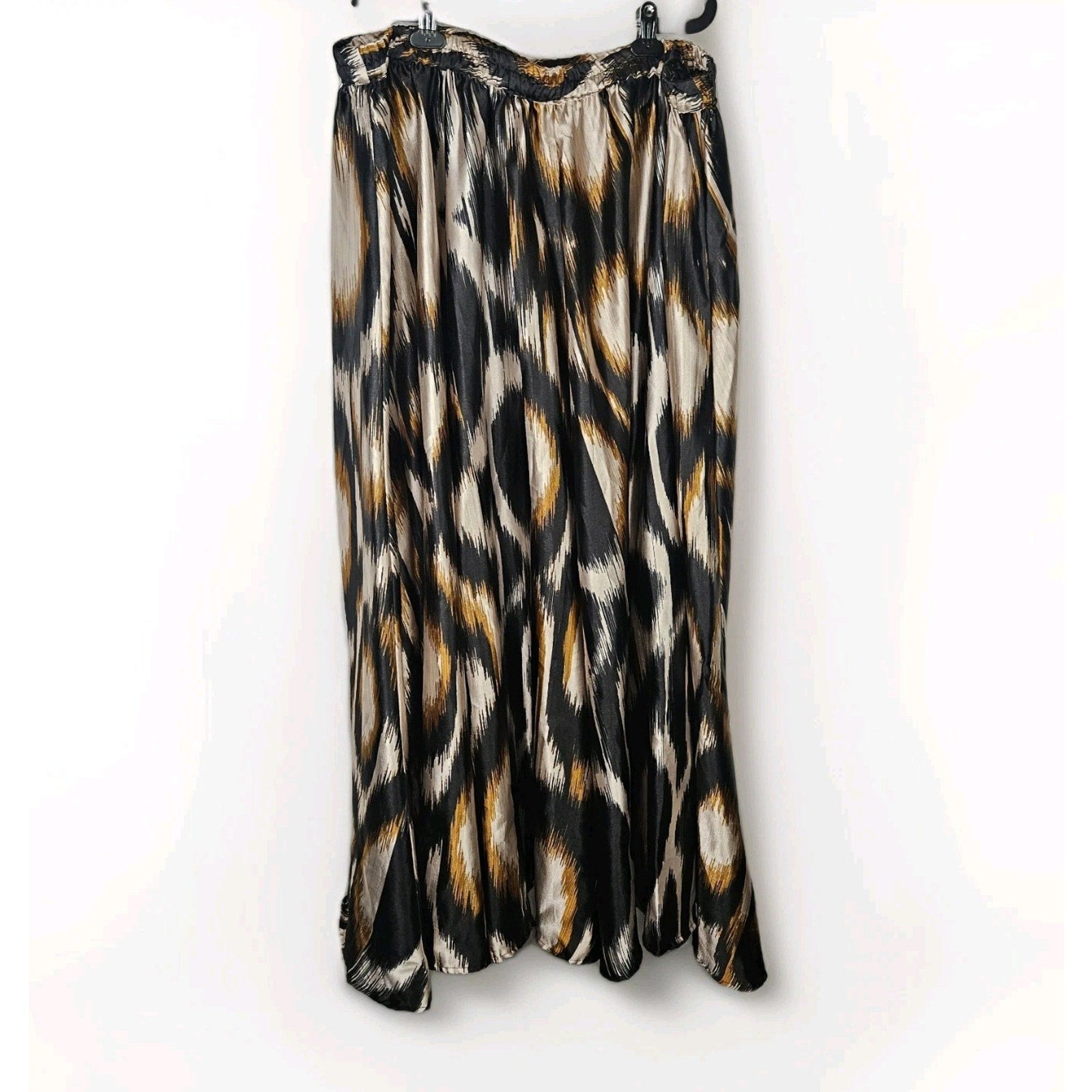 Truly 4 You Womens Plus 3X Black Tan Brown Boho A-line Abstract Print Maxi Skirt
