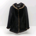 Vtg Y2K Jones New York Womens XL Black Faux Suede Coat Faux Fur Trim Retro Style