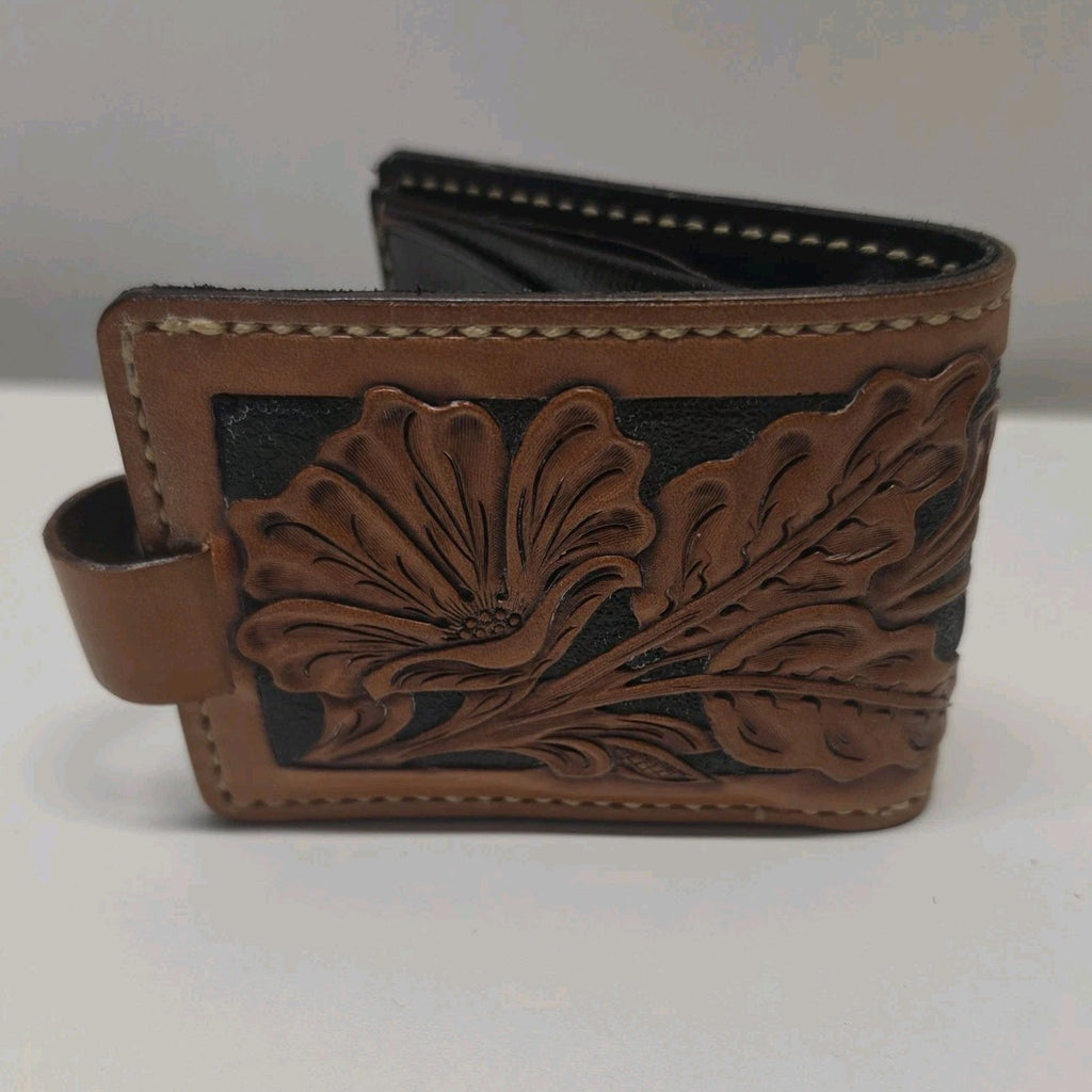 Hand Tooled Full Grain Leather Men’s Wallet Bifold Handmade Western Floral