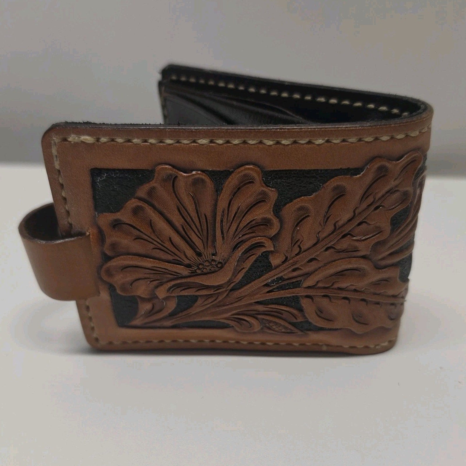 Hand Tooled Full Grain Leather Men’s Wallet Bifold Handmade Western Floral
