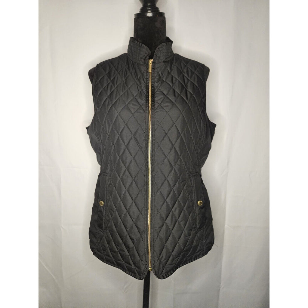 Lands' End Vest Women’s Black Fleece Quilted Puffer Vest Lightweight- Medium
