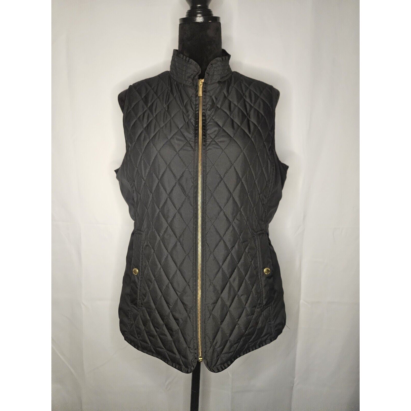 Lands' End Vest Women’s Black Fleece Quilted Puffer Vest Lightweight- Medium