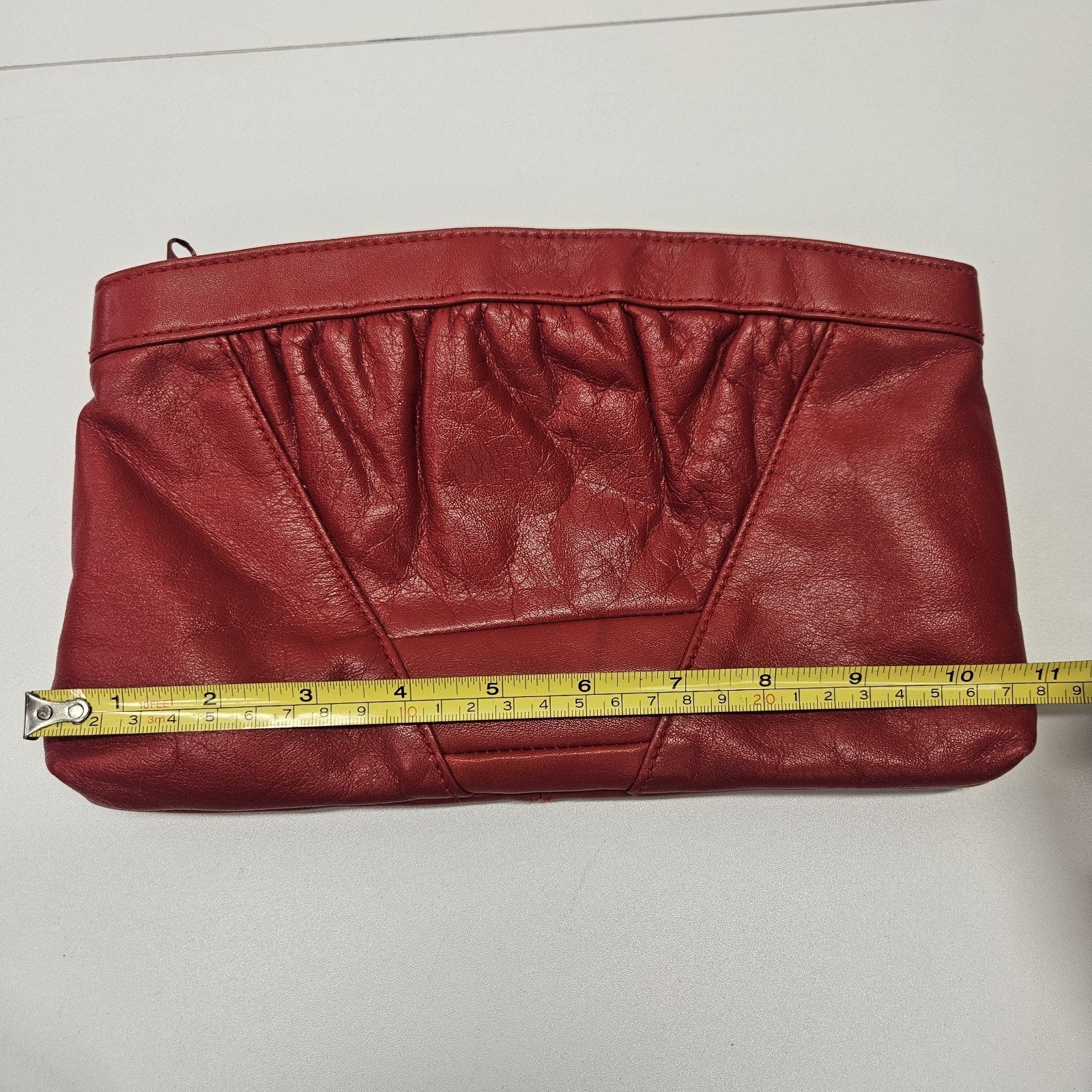 Art Deco Vintage Red Genuine Leather Clutch Bag Retro Purse Made In Hong Kong