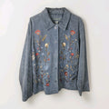 Jessica Holbrook Jacket Womens 1X Blue Suede Leather Floral Embroidered Artsy