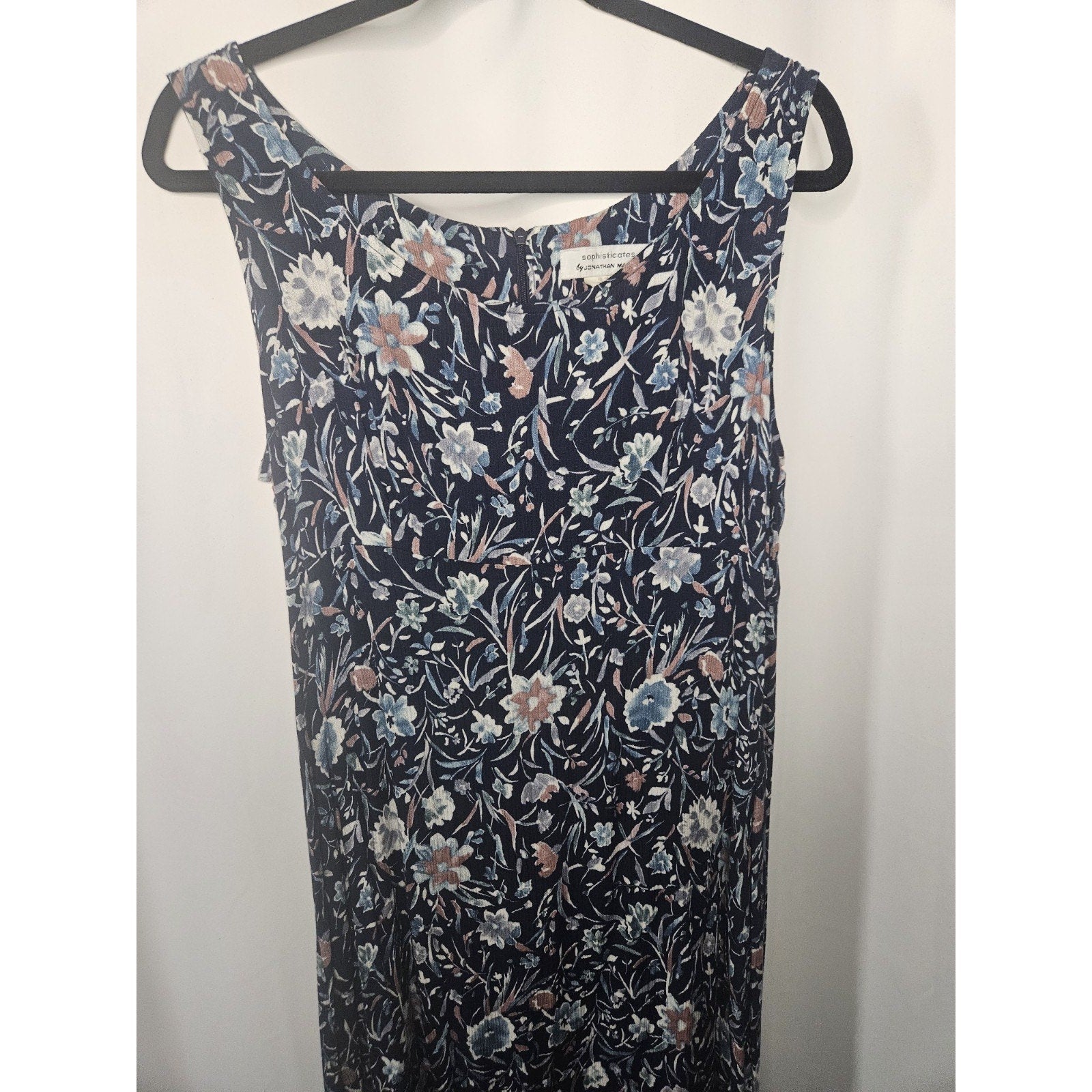 Vintage 90s Sophisticates Jonathan Martin Midi Dress Blue Floral Size 8