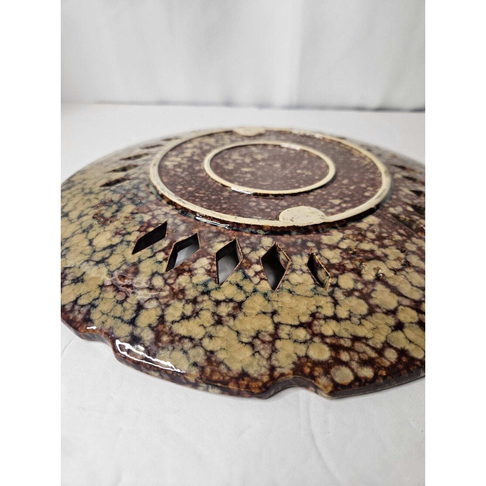 Art Pottery Glazed Vintage Ornate Plate 11.5 3729 Brown Tan