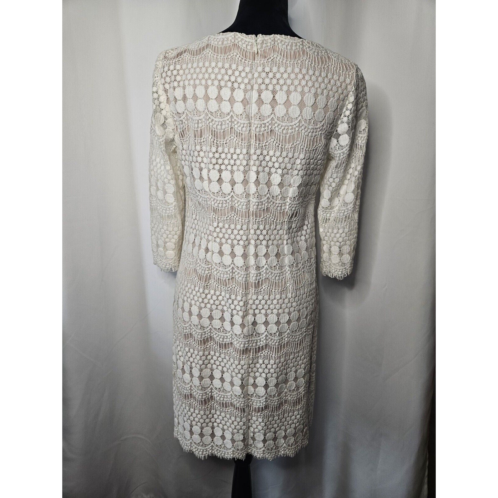 Eliza J Shift Dress Womens Size 6 Layered White Lace Lined 3/4 Sleeve Above Knee