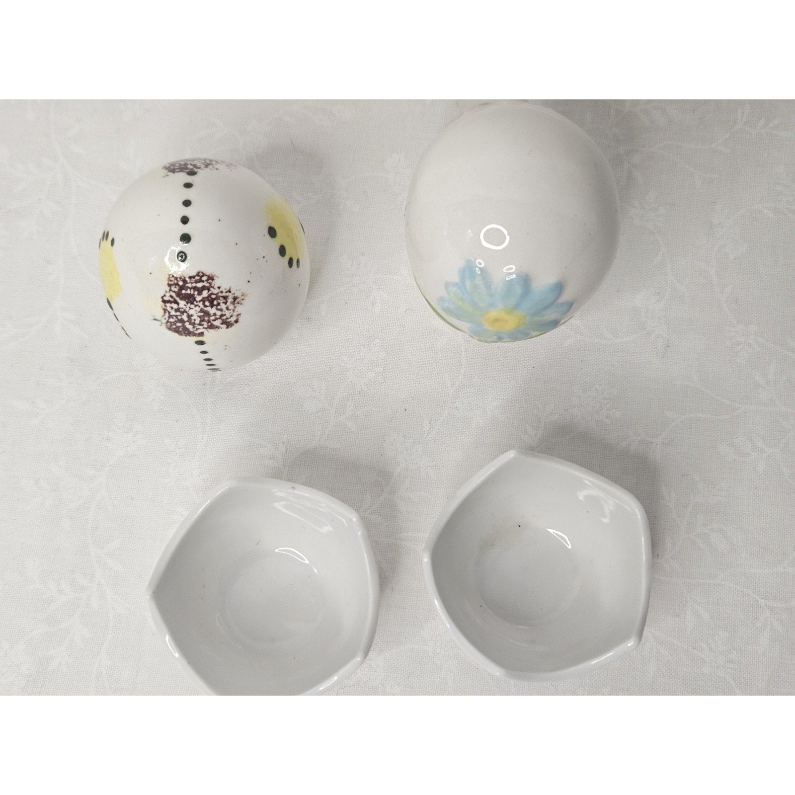 Vintage Painted Ceramic Eggs 2” Tall CCCC Colonial Candle Company 4 PC Set