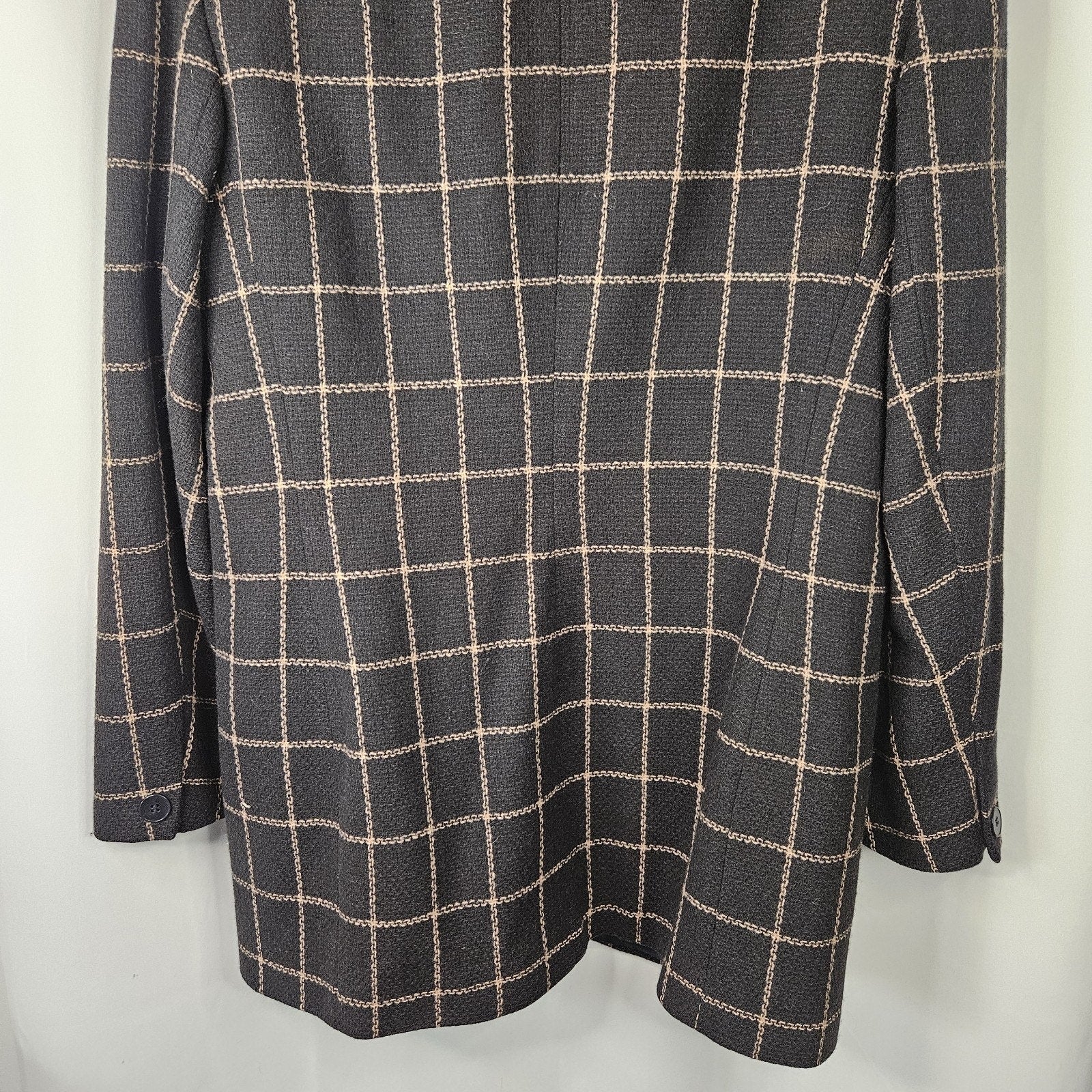 Chaus Women's Black Vintage Plaid Lambs Wool Double Breasted Career Blazer Sz 12
