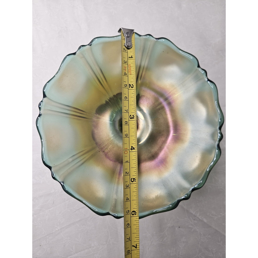Vintage Carnival Glass Dish Bullseye Pedestal Ice Cream Iridescent Fluted Rim
