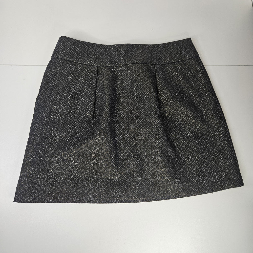Ann Taylor LOFT Black Metallic Gold Jacquard A-Line Skirt Pockets Size 12
