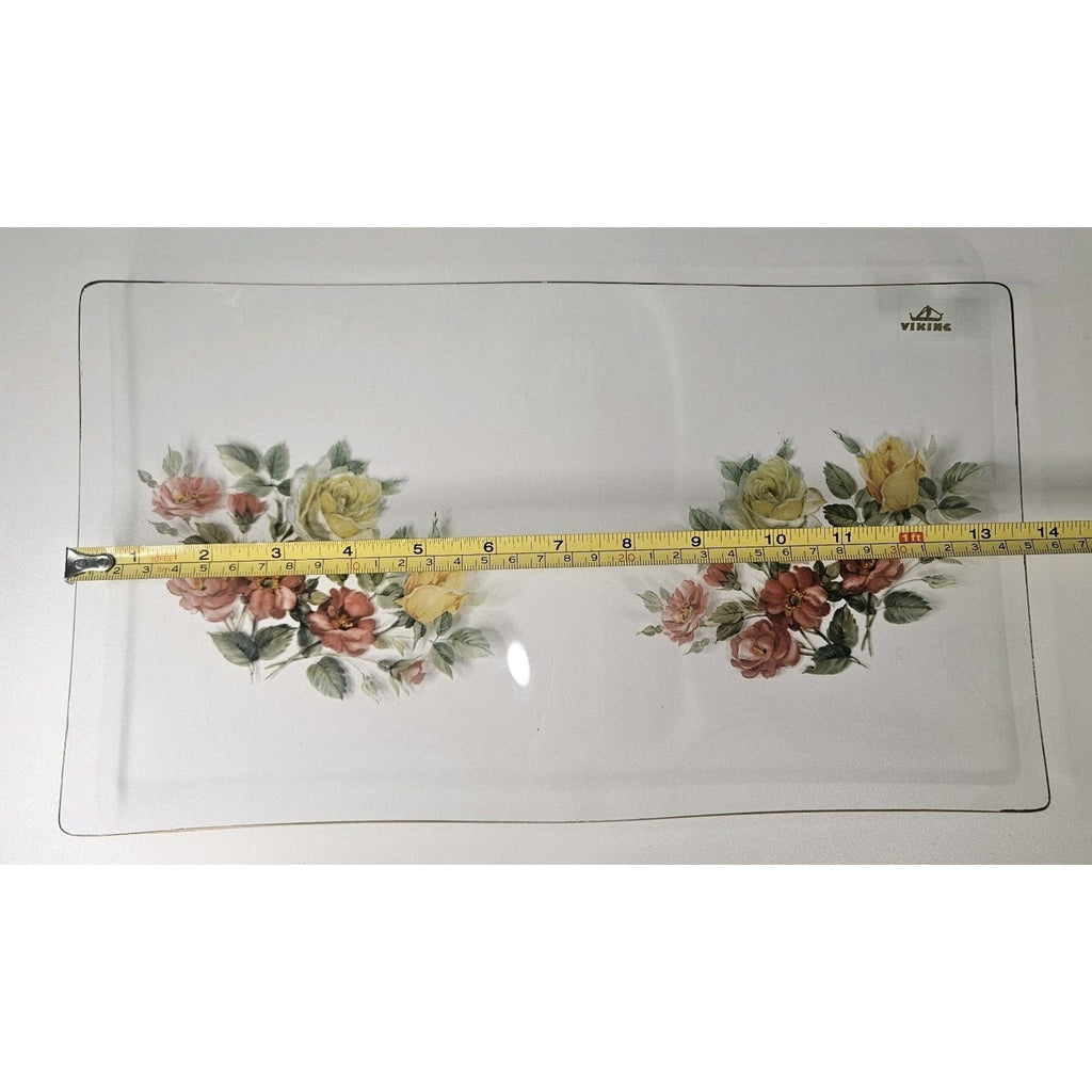 Vintage Viking Glass Hand-Painted Floral Serving Platter Tray Mid-Century Modern