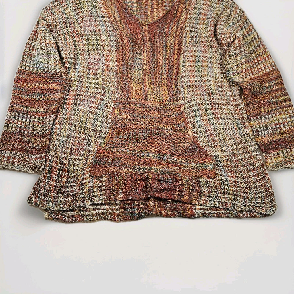 Angie Buckle Space Dye SweaterOpen Knit Boho Pullover Sweater Tunic XL Orange