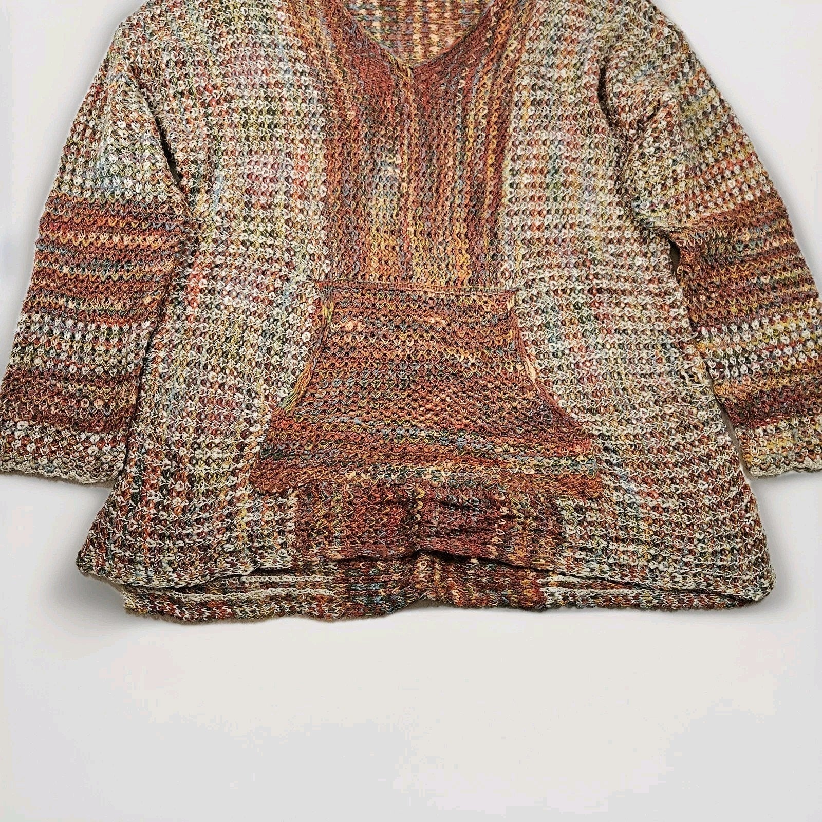 Angie Buckle Space Dye SweaterOpen Knit Boho Pullover Sweater Tunic XL Orange
