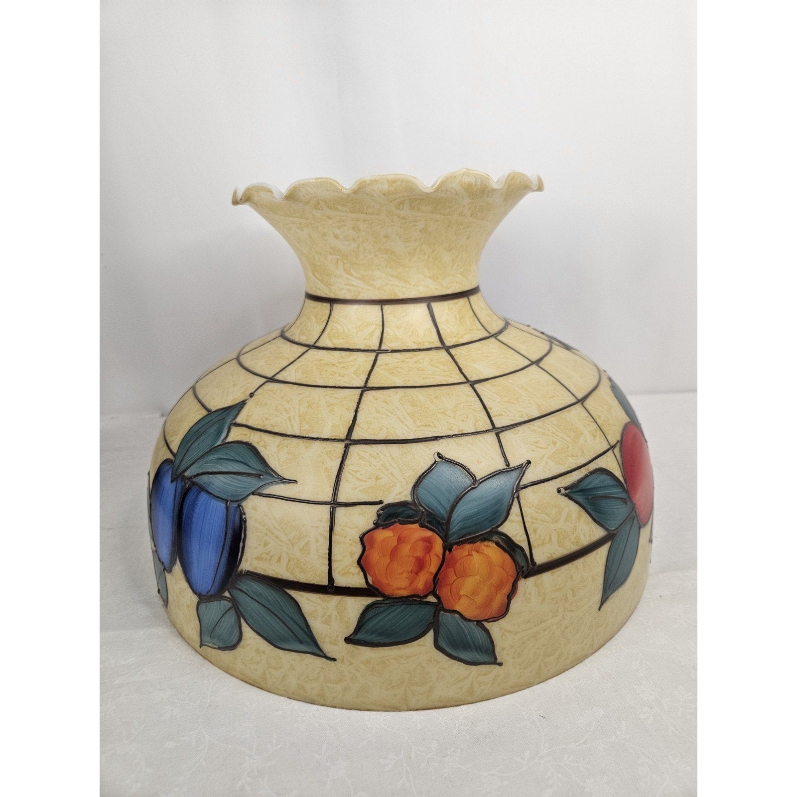 Vtg. Hand-painted Hurricane Lamp Shade 9 1/2 Inches Tall Fruit & Floral
