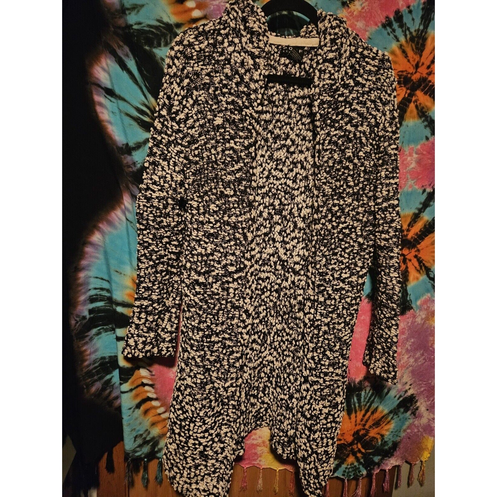 Poof New York Open Sweater Black & White Toothbrush Nylon Feather Size XL