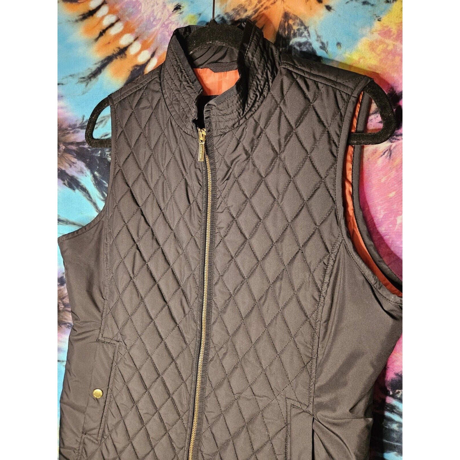 Lands' End Vest Size M Women’s Black Fleece Quilted Puffer Vest Lightweight- Med