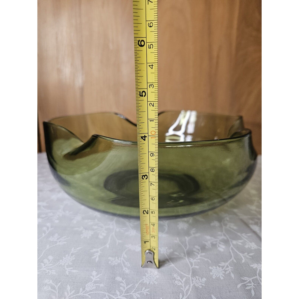 Vintage Anchor Hocking Glass Chip & Dip Bowl Set Green Glass RETRO 9.5" & 5"