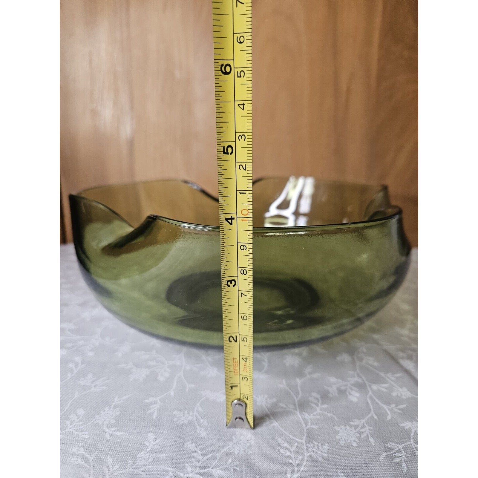 Vintage Anchor Hocking Glass Chip & Dip Bowl Set Green Glass RETRO 9.5" & 5"