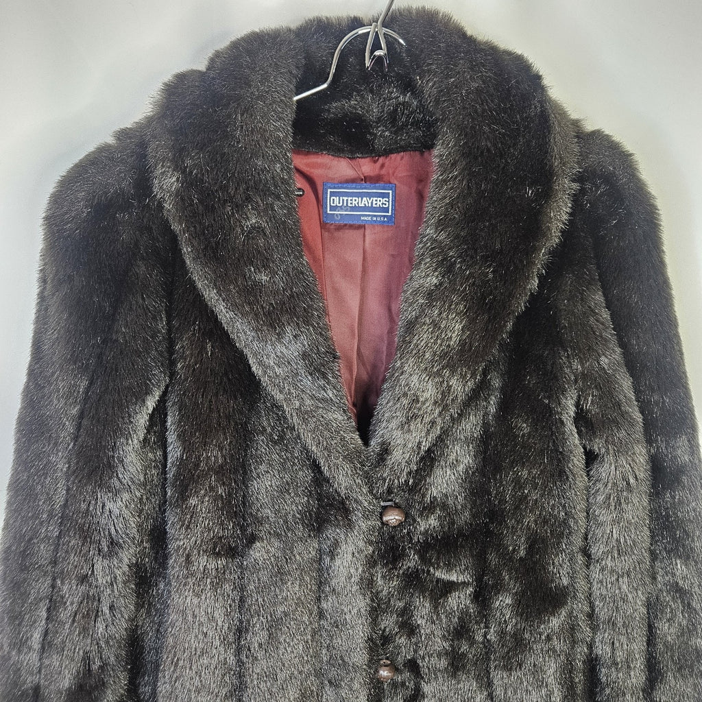 Outerlayers Vintage Faux Fur Coat US Made Chocolate Brown Jacket Sz XL Mob Glam