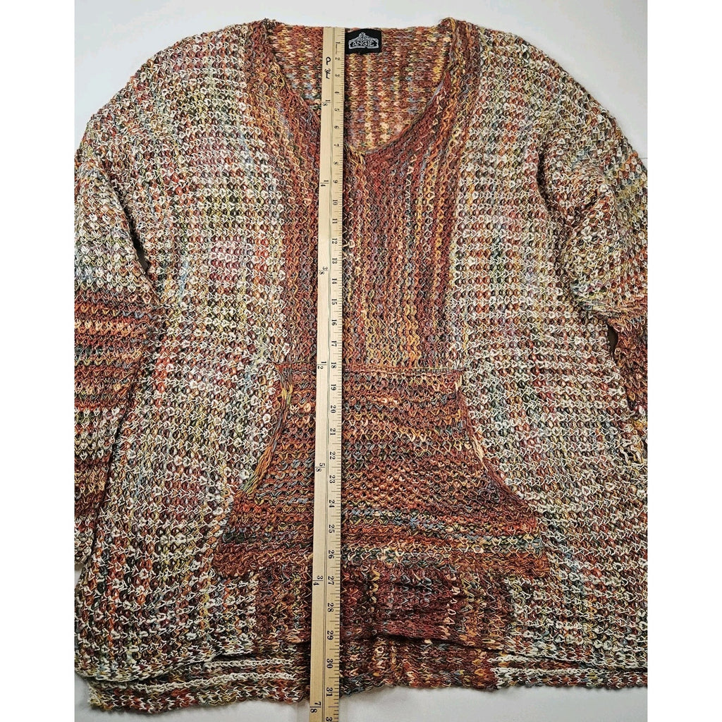 Angie Buckle Space Dye SweaterOpen Knit Boho Pullover Sweater Tunic XL Orange